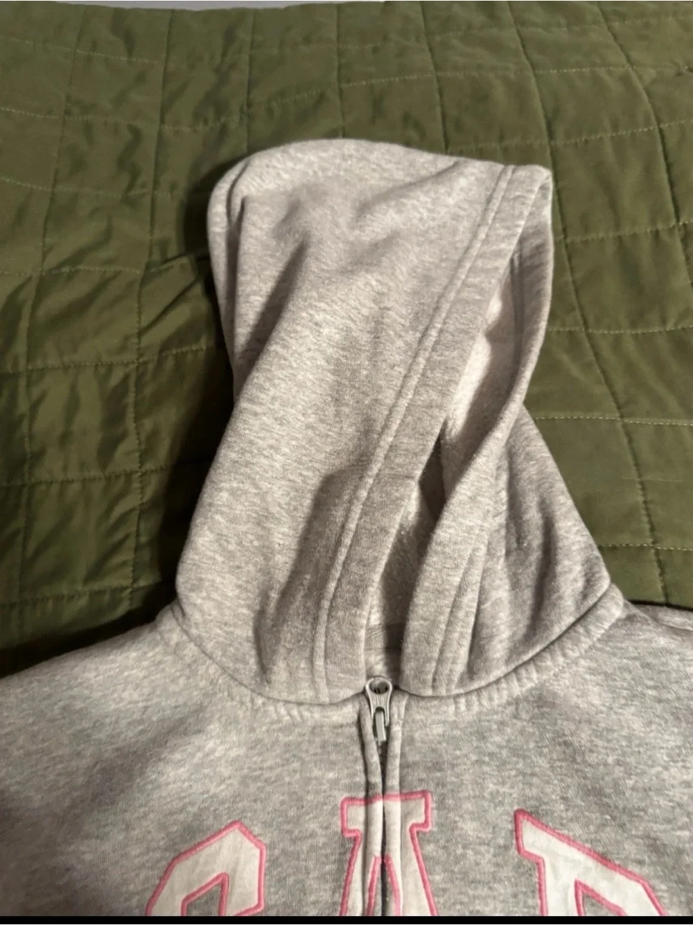 Gap Kids Full Zip Hoodie Light Grey With Pink And White Logo Size Medium (8)
